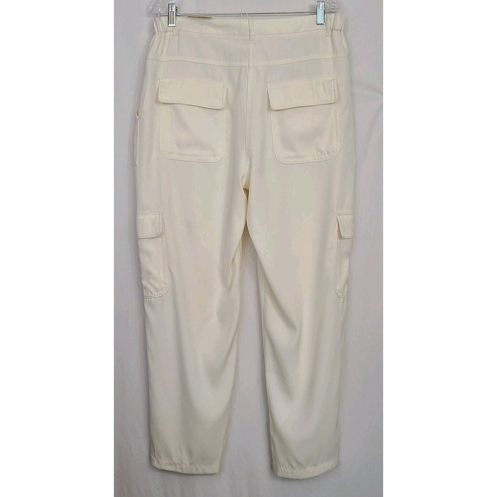 Max Studio Cargo Trousers Womens XL Ivory Pockets Taper Mid Rise Pants Easy Care - Picture 2 of 14